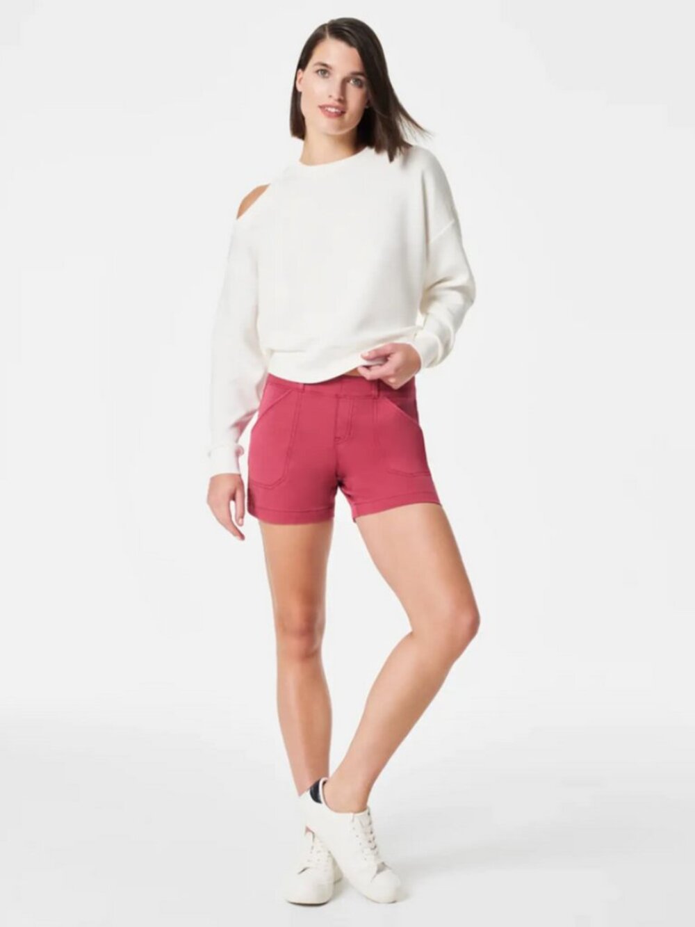 Spanx Sz. L Wild Rose Garment Dyed Stretch Twill Shorts
